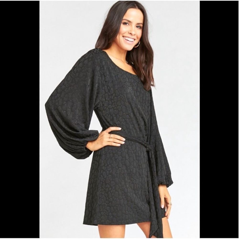 Show Me Your Mumu Rachel Black Cheetah Belted‎ Long Sleeve Dress size Small